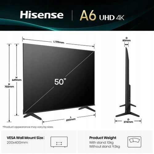 Telewizor HISENSE 50A6Q 50" 4K UHD na Arena.pl