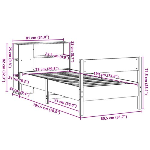 Łóżko z regałem, bez materaca, woskowy brąz, 75x190 cm, sosnowe na Arena.pl