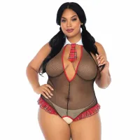 leg avenue body fitness uczennica plus size z falbaną, głębokie v