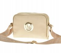 Laura Biaggi - torebka listonoszka jasny beżowy groszek złota lamówka KB77