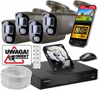 Zestaw MONITORING 4 kamery POE 4K Ultra HD 8Mpx Szary