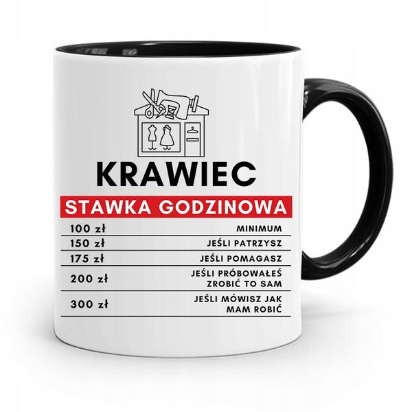 Kubek Czarny Dla Krawca Krawiec Stawka Godzinowa Z Nadrukiem Ze Zdjęciem zdjęcie 1