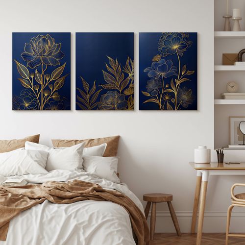 Obrazy Do Salonu Set Kwiaty Line-art Glamour Abstrakcja Natura 90cm x 40cm na Arena.pl