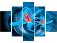 105CM 150CM OBRAZ 5 ELEM NIEBIESKIE KOSMICZNE KWIATY JAKUB BANAŚ DRUK