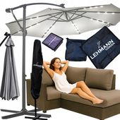 PARASOL ogrodowy DUŻY SKŁADANY SOLIDNY z WYSIĘGNIKIEM LAMPKI SOLARNE LED
