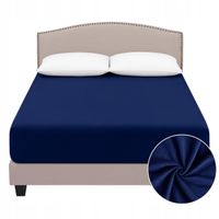 Prześcieradło welurowe 160x200 na gumkę - Granatowe - Aksamitne, MIŚ