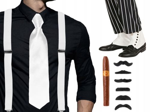 Zestaw gangstera retro lata 20 krawat szelki cygaro nakładki na buty na Arena.pl