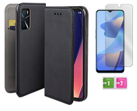Etui z klapką do OPPO A16 / A16S / A54S czarny smart magnet case + szkło 9H