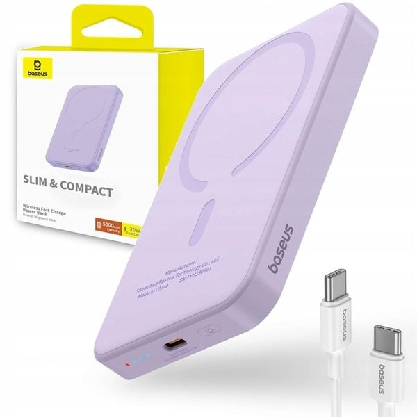 BASEUS POWER BANK BEZPRZEWODOWY INDUKCYJNY 5000mAh 20W USB-C MINI POWERBANK zdjęcie 1