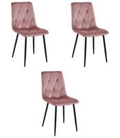 Krzesło różowe welurowe LIBRA velvet 3 szt. do jadalni nogi czarne
