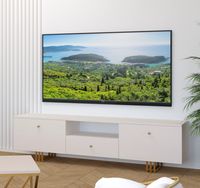 SZAFKA RTV KLARA 150 KASZMIR BEŻ ZŁOTY nogi metal salon