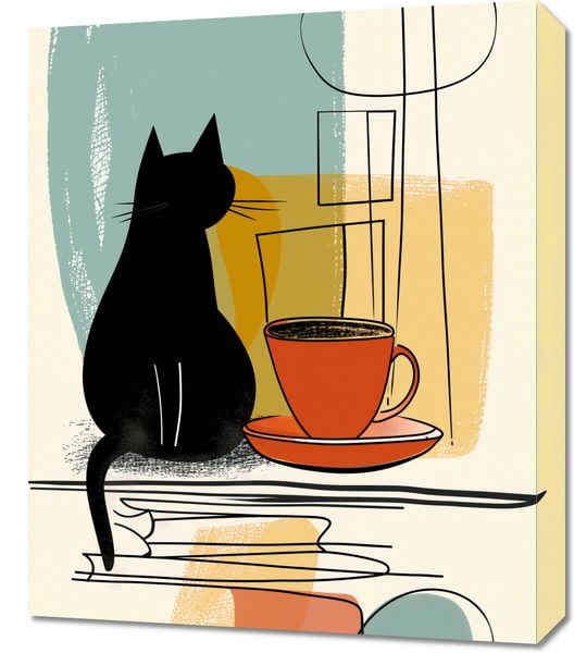 Obraz 50x60cm Kot i Kawa zdjęcie 1