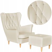 Fotel Uszak eko skóra Gaja z podnóżkiem Skandynawski Family meble beżowy