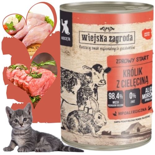 karma mokra dla kota królik cielęcina 400g wiejska zagroda kociak bez zbóż na Arena.pl