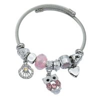 Bransoletka charms modułowa sztywna regulowana kolor srebrny Sowa 15