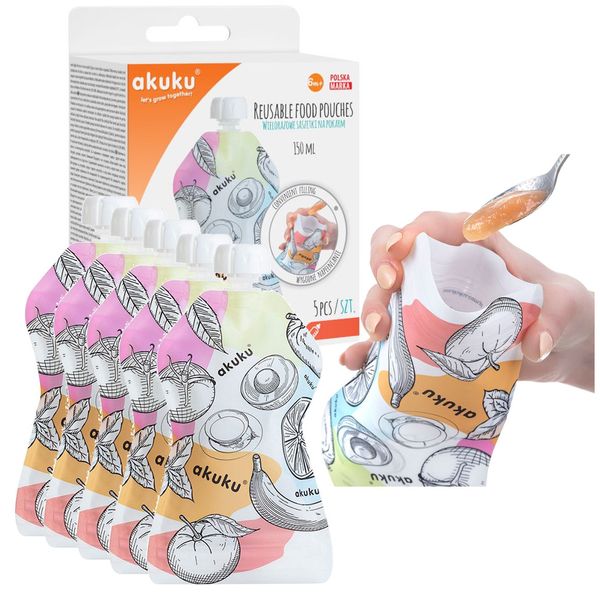 AKUKU Saszetki wielorazowe na pokarm 150ml 5 sztuk zdjęcie 1
