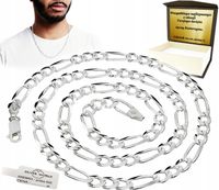 ŁAŃCUSZEK MĘSKI SREBRNY 925 SZEROKI ELEGANCKI FIGARO PEŁNY + GRAWER SREBRO