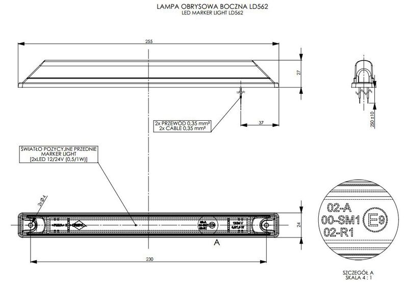 Lampa LED obrysowa poz. długa pomarańczowa (LD562) zdjęcie 2