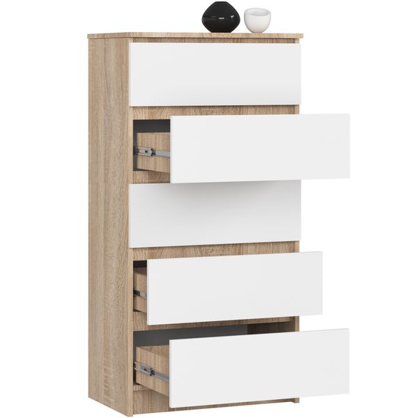 KOMODA K 60 cm 5 SZUFLAD SONOMA / BIAŁA zdjęcie 2