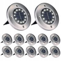 LAMPKI SOLARNE WBIJANE DYSK NAJAZDOWE 16 LED WODOODPORNE OGRODOWE X12 SZT