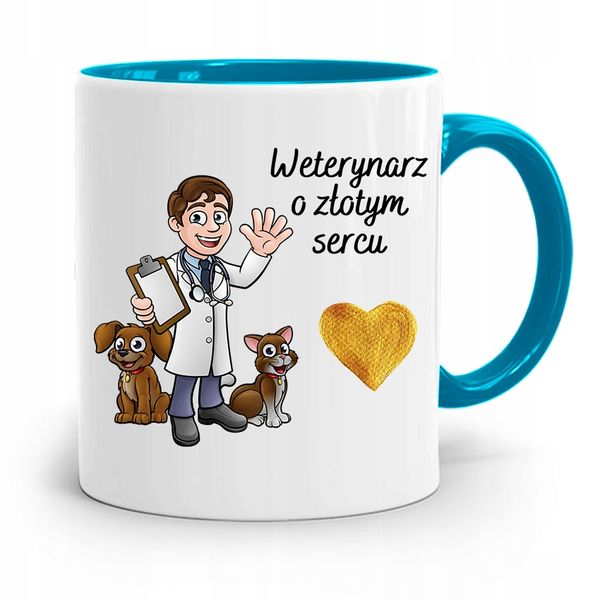 Kubek Błękitny Weterynarza O Złotym Sercu Prezent Z Nadrukiem Ze Zdjęciem zdjęcie 1