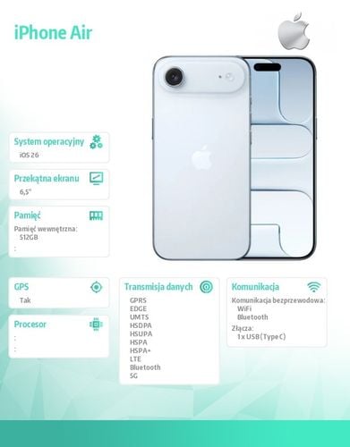 Smartfon Apple iPhone Air 512GB Błękitny na Arena.pl