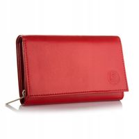 BETLEWSKI Portfel Damski Skórzany Czerwony Pudełko Na Prezent RFID Logo