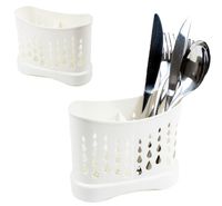 Ociekacz na sztućce organizer dwukomorowy kremowy z przezroczystą podstawką