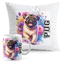 ZESTAW KUBEK + PODUSZKA DRUK - PIES PSY PIESEK RASA MOPS PUG