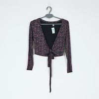 BLUZKA DAMSKA CZARNA W KWIATY BOOHOO WIĄZANA R. 32