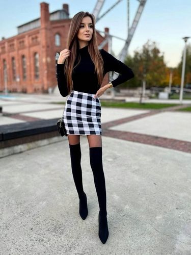 SPÓDNICZKA MINI w KRATKĘ obcisła OŁÓWKOWA na GUMCE S/M na Arena.pl