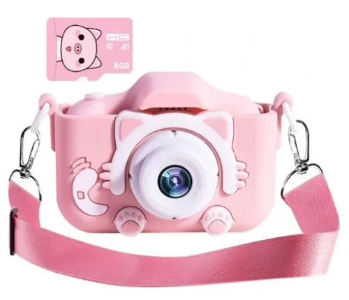 APARAT CYFROWY DLA DZIECI Dziecka Fotograficzny RÓŻOWY KOTEK + KARTA 4GB na Arena.pl