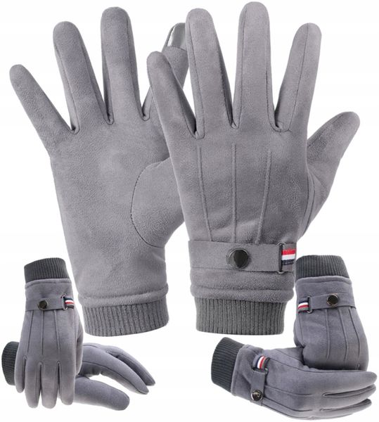 Rękawiczki Zamszowe Dotykowe Zimowe Ciepłe Męskie zdjęcie 5