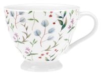 Kubek porcelanowy RAVI Elegant Tea 370 ml biały wzór roślinny