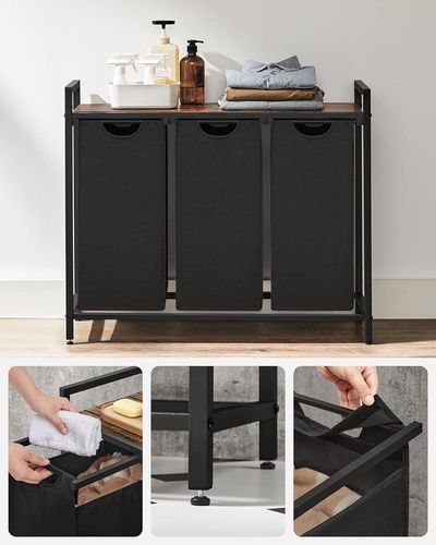 Kosz wolnostojący 3 PRZEGRÓDKI na pranie 3x38L 92,5x33x71 VINTAGE z na Arena.pl