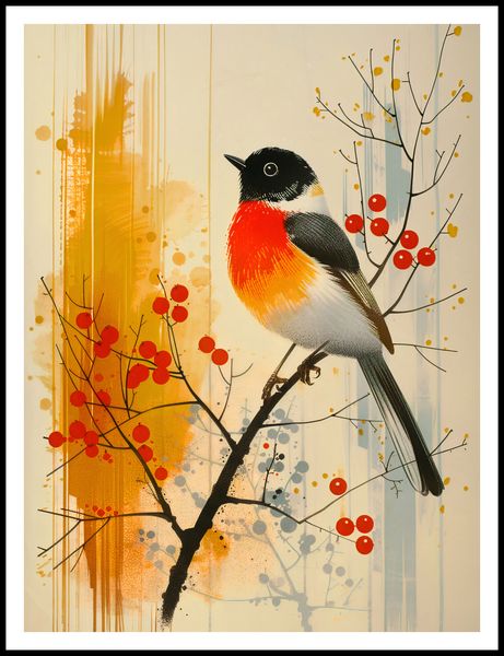 Plakat 75x100cm Jesienny Rudzik zdjęcie 3