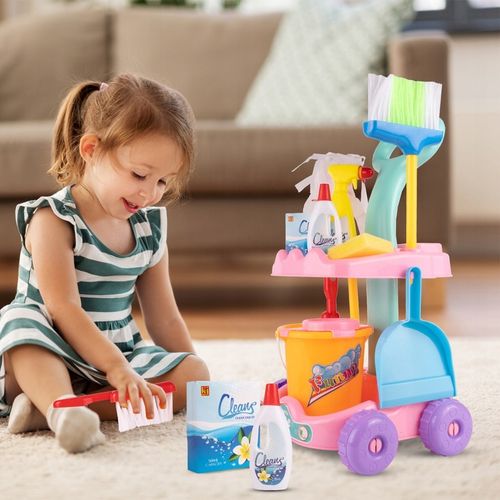 ZESTAW SPRZĄTAJĄCY DO SPRZĄTANIA NA WÓZKU DLA DZIECI WIADERKO MOP ZMIOTKA na Arena.pl