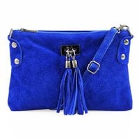 VERA PELLE torebka zamszowa listonoszka z frędzelkami V036 chabrowa