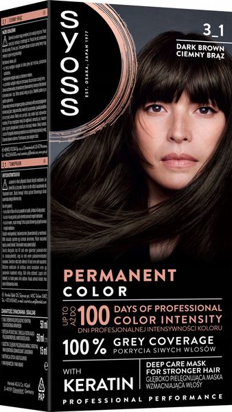 SYOSS PERMANENT COLOR FARBA DO WŁOSÓW TRWAŁA NR 3_1 CIEMNY BRĄZ 1 SZT zdjęcie 2