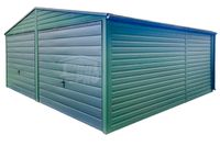 Garaż Blaszany 6x6m - 2x Bramy uchylne Zielony Antracyt rynny Dach GP414