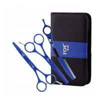 FOX Zestaw do strzyżenia włosów Nożyczki 5.5" Degażówki 5.5" Nóż Chiński Blue