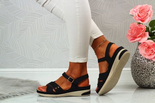 SANDAŁY DAMSKIE CZARNE PROFILOWANE SZYTE SKÓRA na Arena.pl