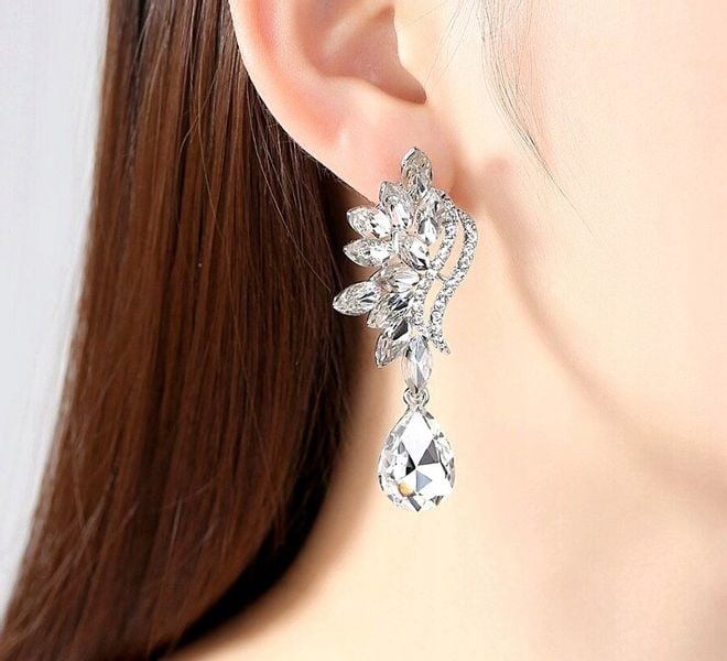 Kolczyki Srebrne Wiszące Cyrkonie Kryształki Boho F41_Srebrny zdjęcie 6