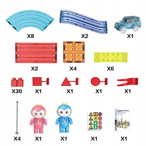 Klocki Magnetyczne Edukacyjny Zestaw 3D Tor Wyścigowy 63 Elementy na Arena.pl