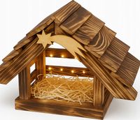 SZOPKA BOŻONARODZENIOWA drewniana NATURALNA stajenka prezent SIANKO LAMPKI