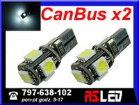 żarówka LED T10 5 SMD w5w w3w biala zimna 12v EKO CANBUS can bus 2 SZT