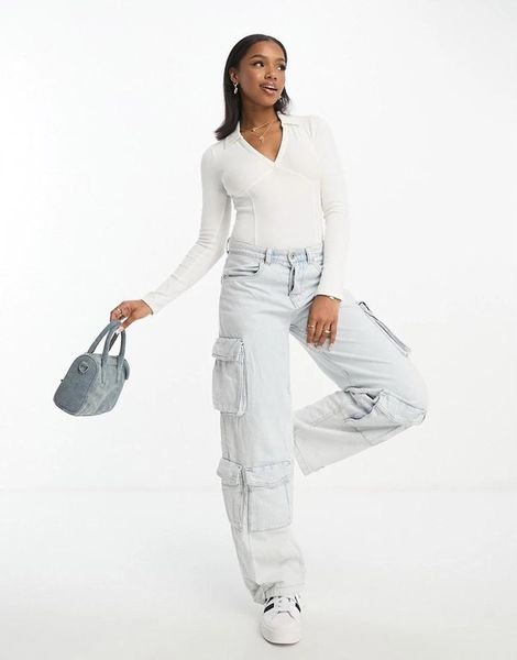 MISS SELFRIDGE DOPASOWANE BIAŁE BODY PRĄŻKI KOŁNIERZ 6EZ NH2__L zdjęcie 3