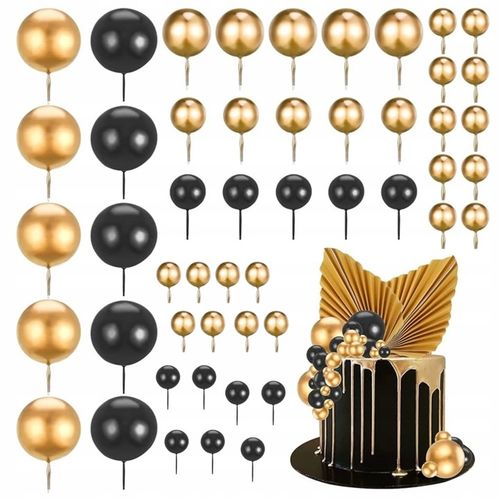 Ozdoby na tort dekoracje komunijne topper na tort złote czarne kule na piku na Arena.pl