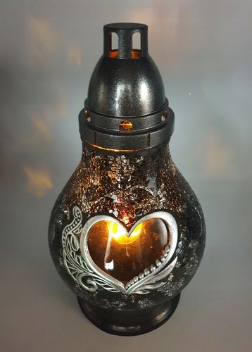 Znicz Szklany Karafka Witraż Mozaika Serce Czarno-Srebrny 38cm Lampion na Arena.pl
