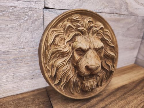 Obraz płaskorzeźba Lwa Lew Król zwierząt 16 cm drewniany obraz medalion na Arena.pl